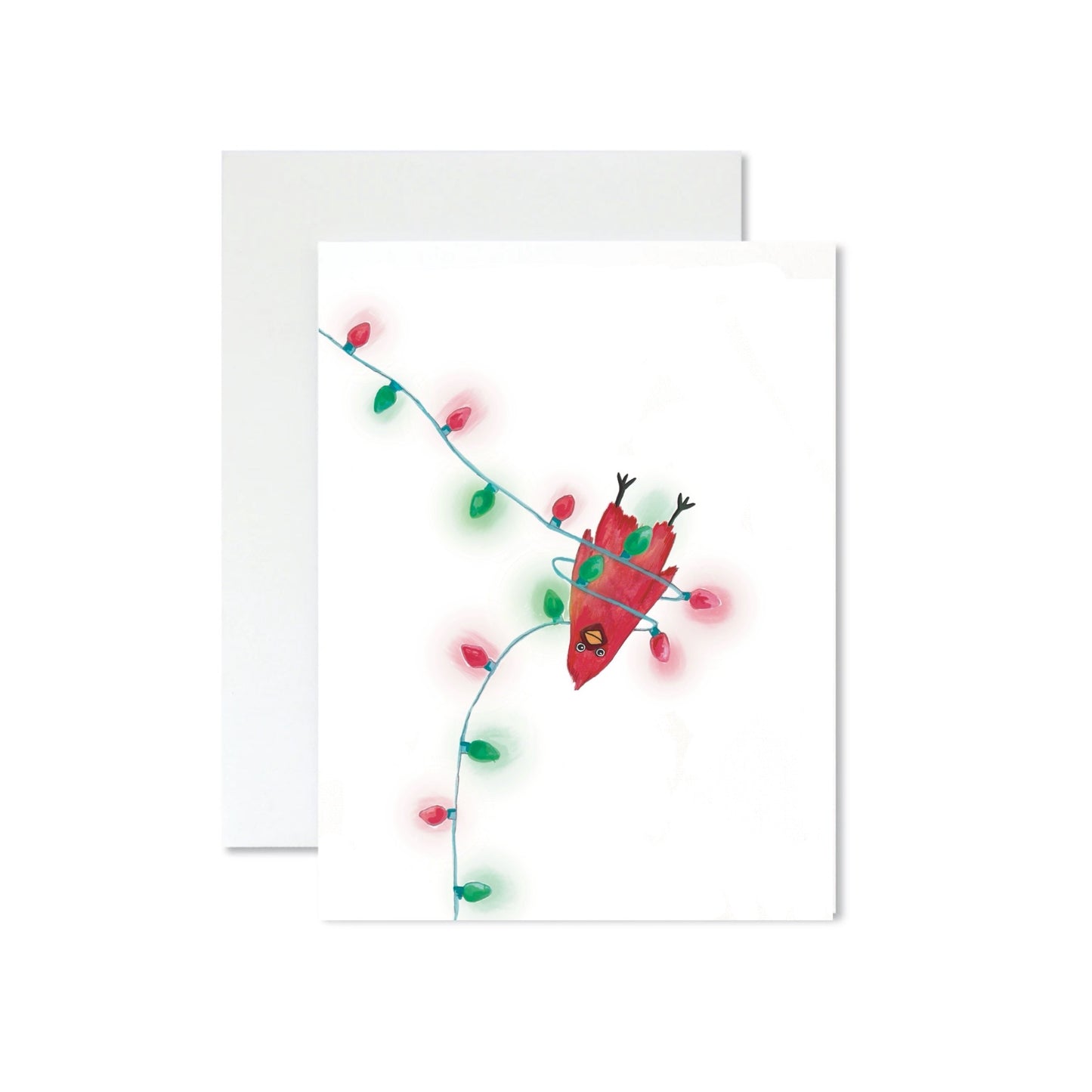 Cardinal Tangled in Christmas Lights Card