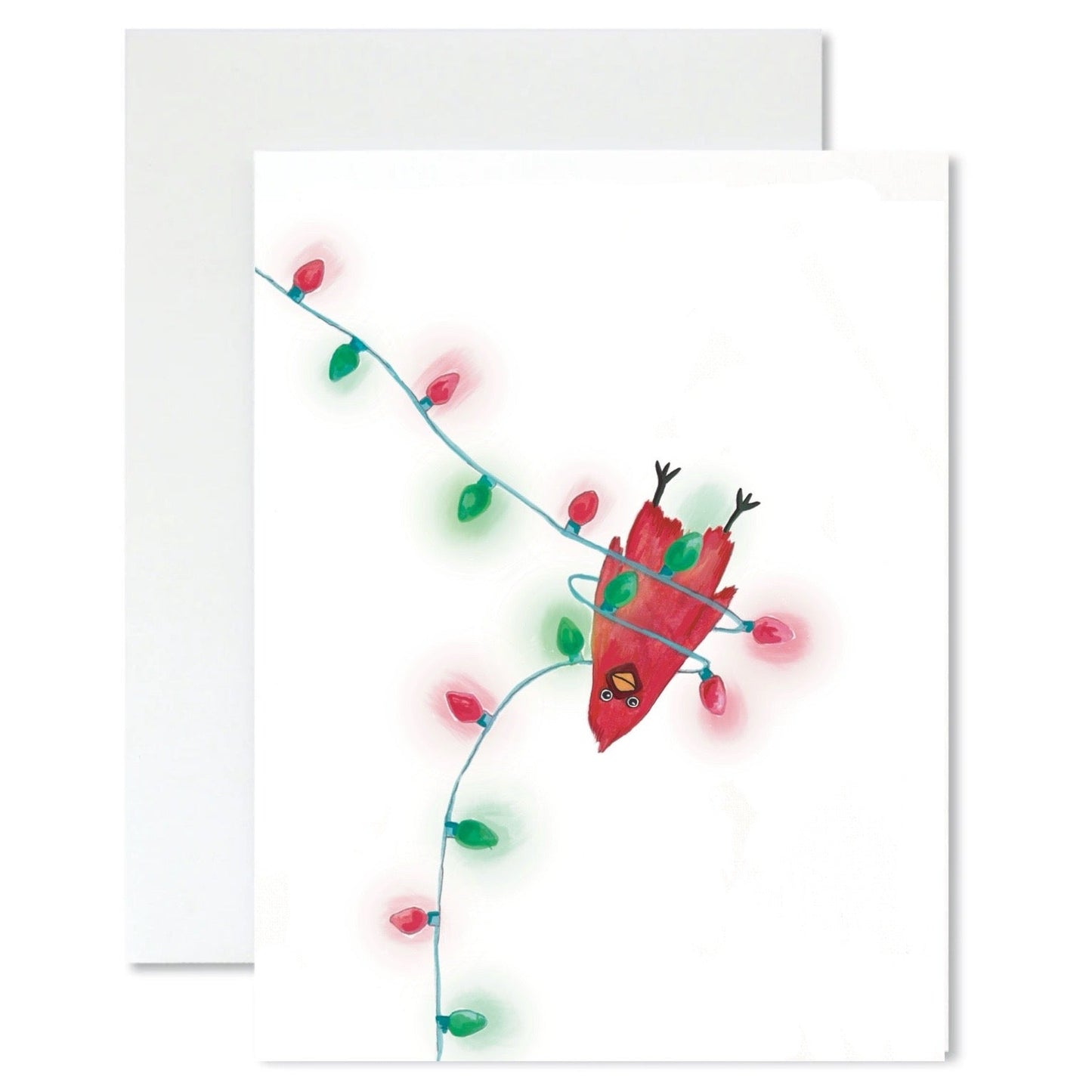Cardinal Tangled in Christmas Lights Card