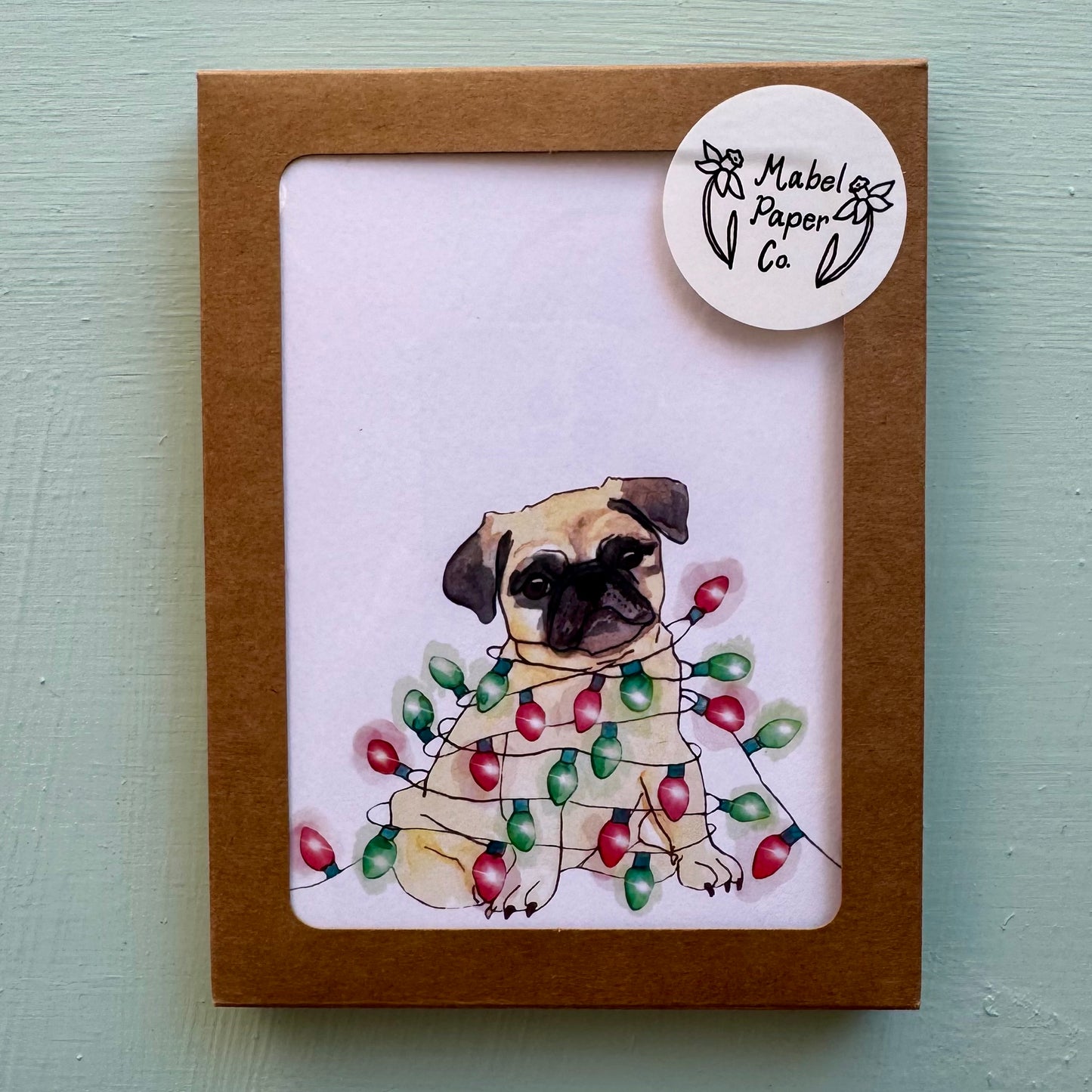 Pug in Christmas Lights Card