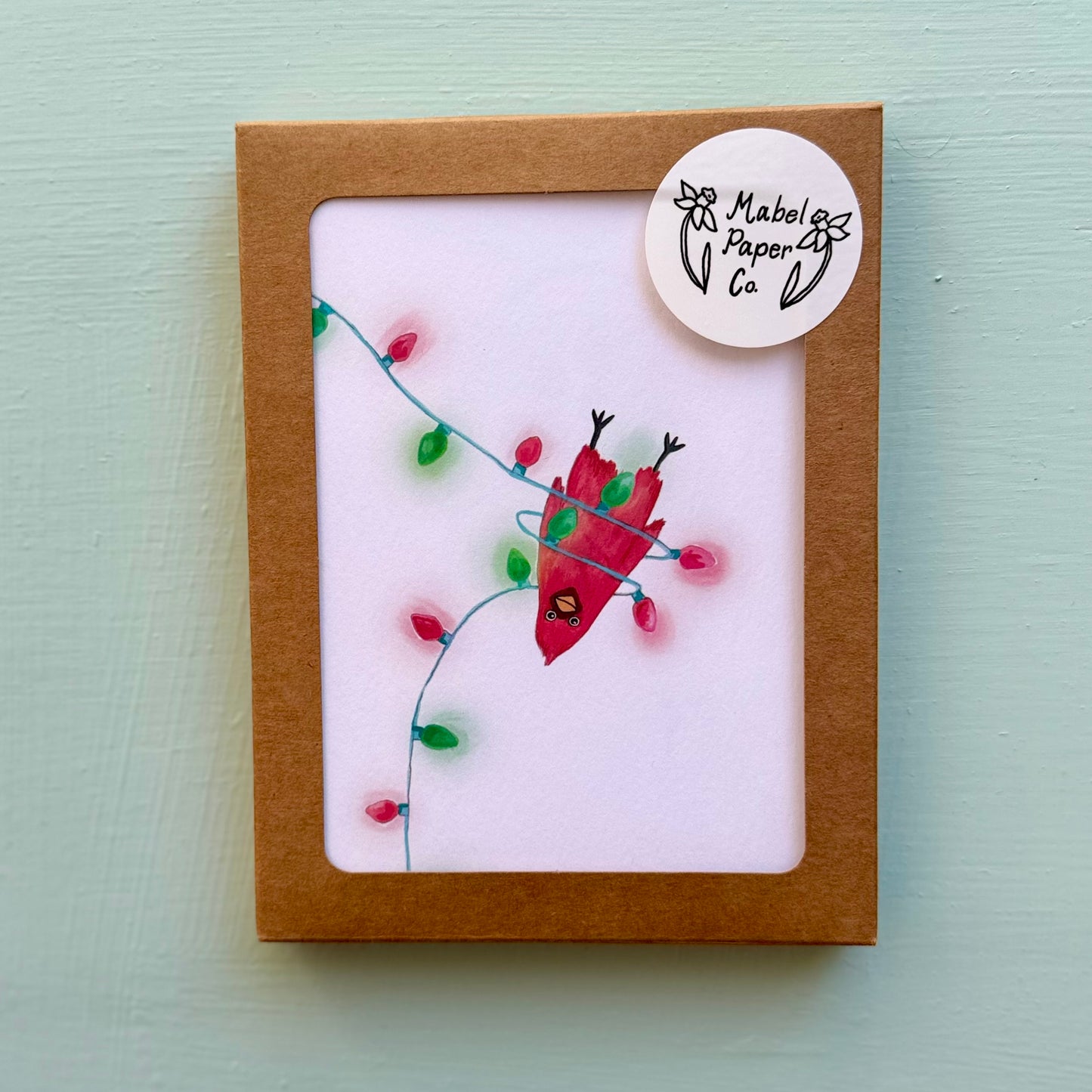 Cardinal Tangled in Christmas Lights Card