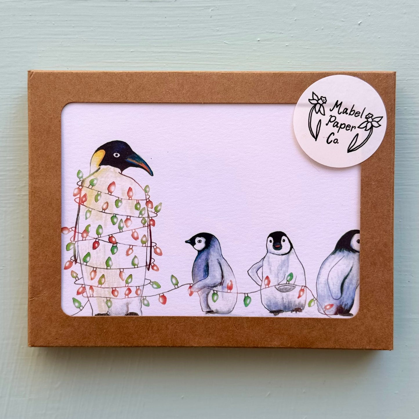 Penguins with Christmas Lights Card