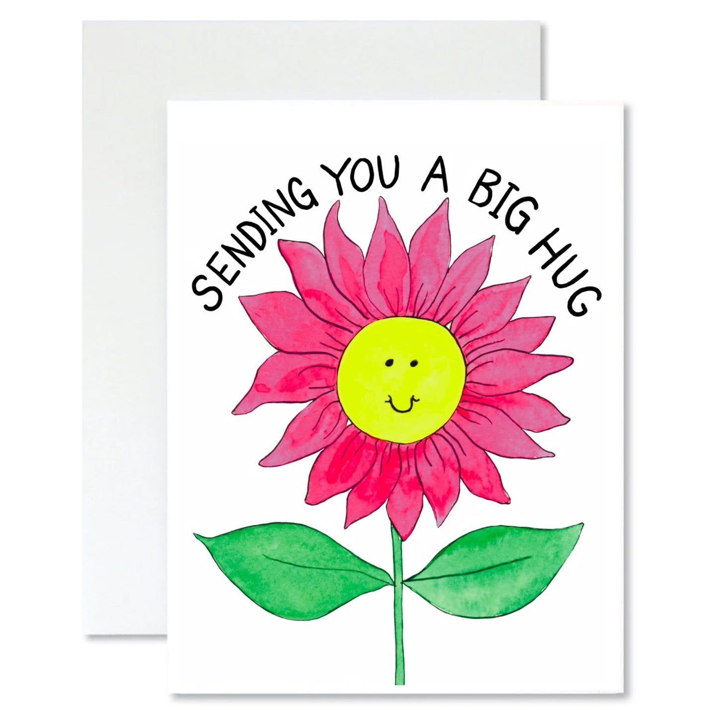 Greeting card with a pink flower and text 'Sending you a big hug' on a white background