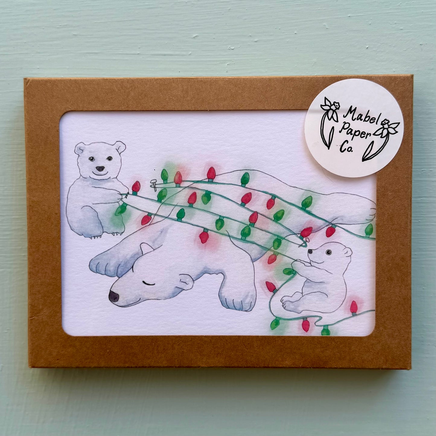 Polar Bears with Christmas Lights Holiday Card