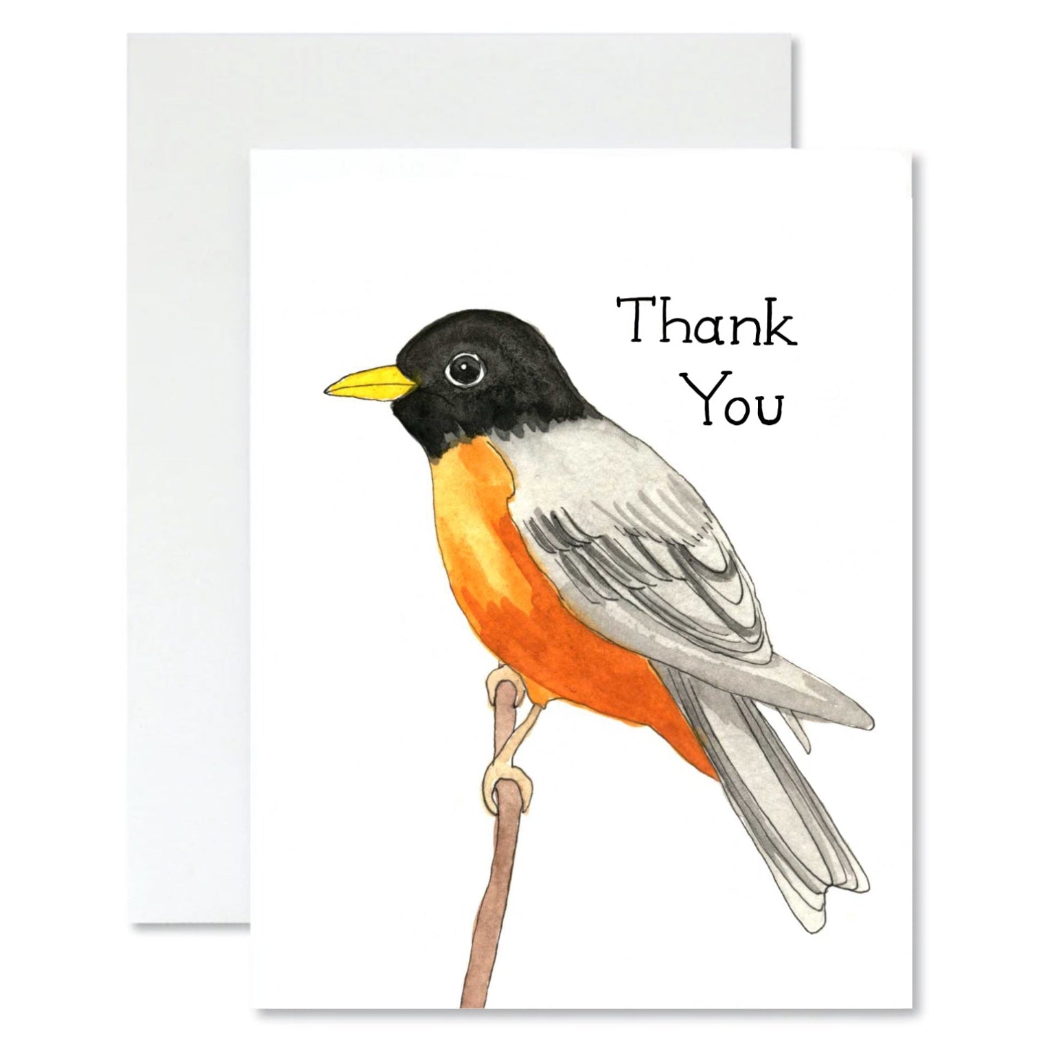 Card with a robin illustration and 'Thank You' text on a white background