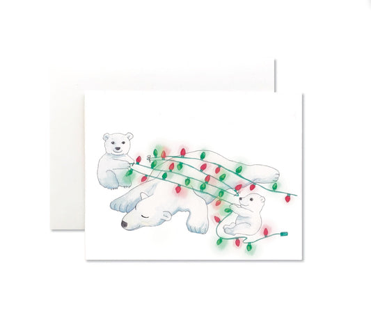 Polar Bears with Christmas Lights Card