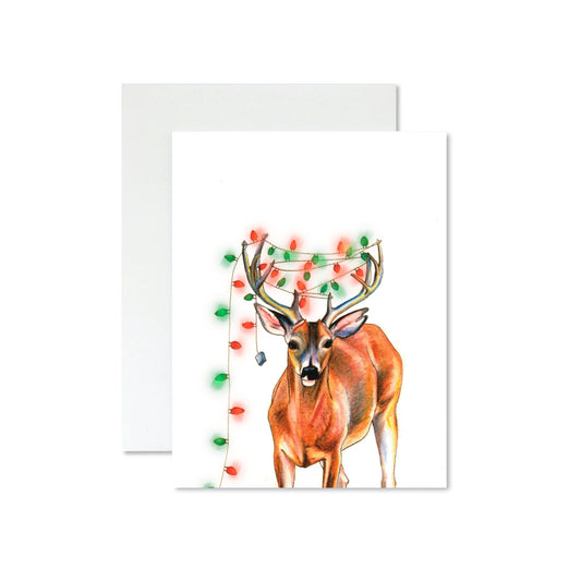 Deer stuck in Christmas Lights Card