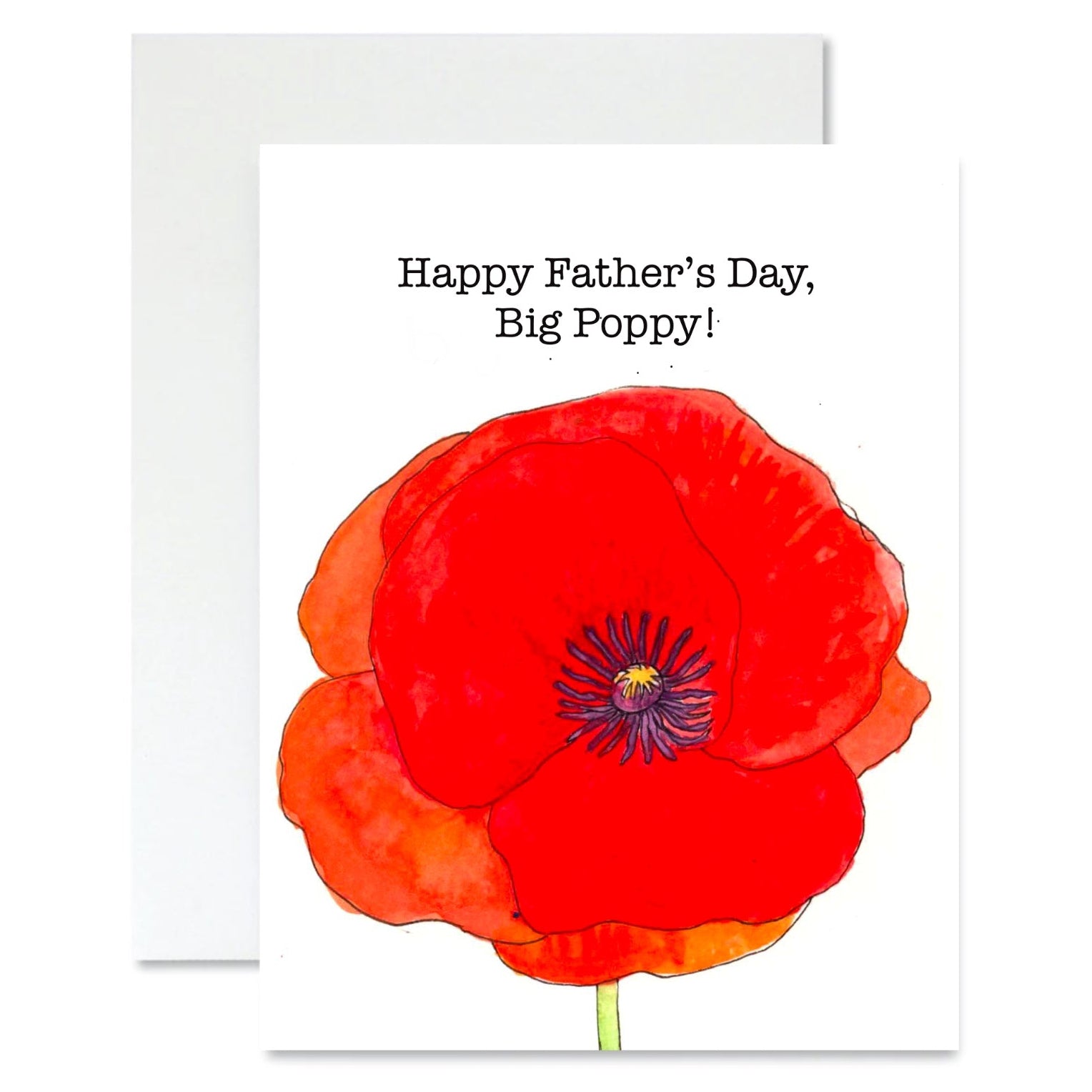 Greeting card with a red poppy and 'Happy Father's Day, Big Poppy!' text on a white background