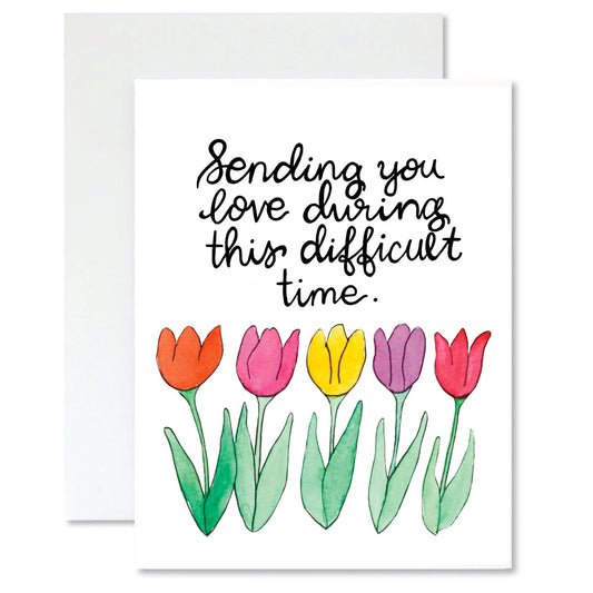 Sympathy Card with colorful tulips and text on a white background